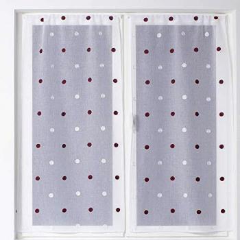 Cortina de Vitrage Bordada Blanca 60x160cm con Motivo Redondo Burdeos, 100% Poliéster, Colección Smarties
