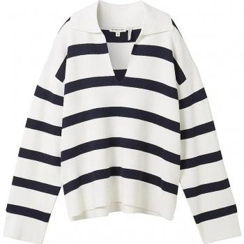 Jersey de mujer Tom Tailor Striped Blanco con diseño a rayas y cuello marinero