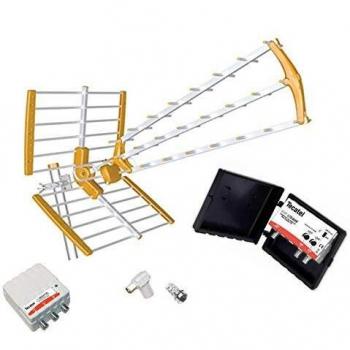 Kit Antena TV TECATEL 18 dB+ Amplificador 40 dB 2 UHF + Fuente Alimentación 2 Salidas + Conexiones