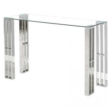 Consola Romimex Plateado Acero Inoxidable Vidrio Templado 120 x 78 x 40 cm