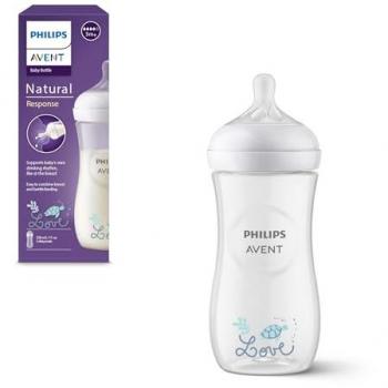 Biberón Avent Natural Response Tortuga 330ml con Tetina Flow 4 (3 meses o más)