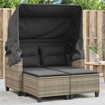 Sofá de jardín 2 asientos con taburetes de Polyrattan gris claro