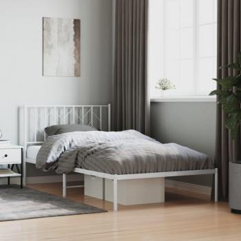 Cama de metal con cabecero blanco y puntera redonda 107x203 cm