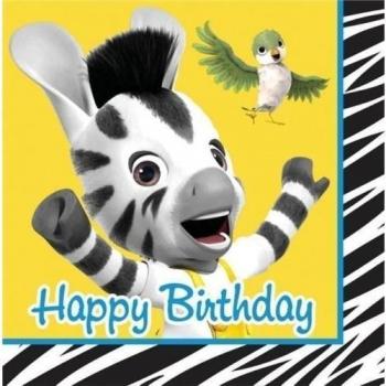 Zou Zebra feliz cumpleaños servilletas de papel x 16
