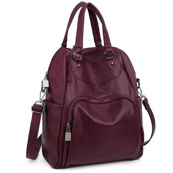 UTO Mujer Mochila PU monedero de cuero lavado de las mujeres convertibles Bolso de hombro Crossbody Red