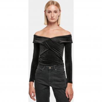 Velvet Ribbed Off-Shoulder Long Sleeve Top for Women