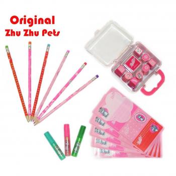 Original Zhu Zhu Pets/sello & Malset para niños/19 piezas de un Precio:))/6 x Lápices con goma de borrar incorporado, 3 x purpurina lápices, 1 x sello maletín con 8 x sello & Color Cojín 10 cm x 8 cm x 6 cm/20 klebee ttiketten para escribir/
