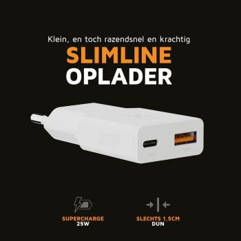 Cargador Xtorm Go2 SlimLine 25W, 1x USB-C y 1x USB-A, Carga Rápida, Blanco