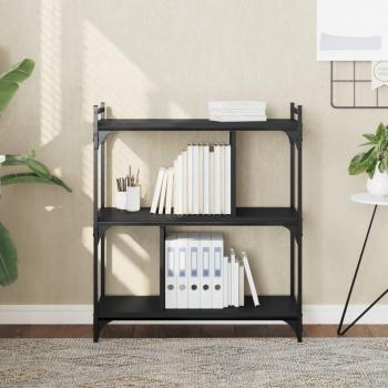 Librería negra de 3 estantes de madera multicapa, dimensiones 76x32x88 cm