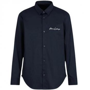 Camisa de Manga Larga Clásica de Algodón Azul Marino para Hombre Armani Exchange 8NZC99