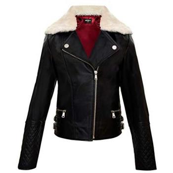 Infinity Junior 100% Leather Biker Jacket for Kids with Detachable Collar - Black (Ages 3-13)