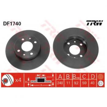 Disco de freno TRW DF1740 frente, completo, 1 pieza