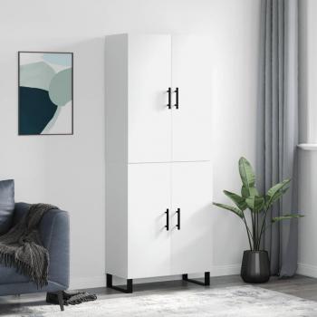 Aparador alto de madera contrachapada blanco con dimensiones 69,5x34x180 cm, cuenta con 2 puertas y funciona como mueble de almacenaje para salón, buffet y armario auxiliar