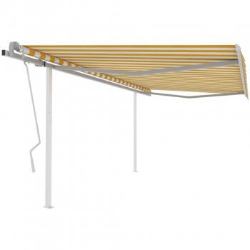 Toldo Retráctil Manual con Postes 4,5x3,5 m Amarillo y Blanco