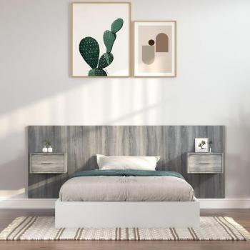 Cabecero Cama con Mesita de Noche Multicapa Madera Sonoma Gris - Cabecero de cama y mesitas de noche, fabricado en madera multicapa, acabado en color gris sonoma