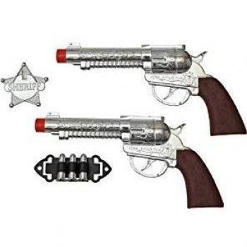 EUROCARNAVALES Kit de Sheriff: 2 Pistolas Plateadas, Balas y Estrella