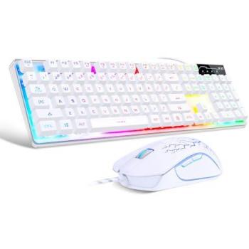Combo Teclado y Ratón Gaming K1 Retroiluminado LED RGB con 104 Teclas para PC/Laptop (Blanco)