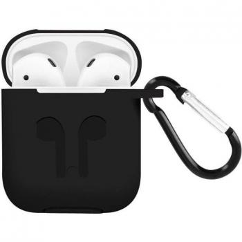 Funda para AirPods 1 y 2 de Silicona Antihuellas con Mosquetón - Negro