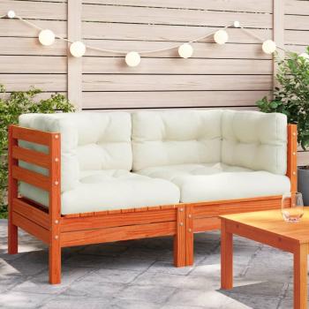 Garden Corner Sofa Set with Cushions - 2 pcs Wax Brown Solid Pine