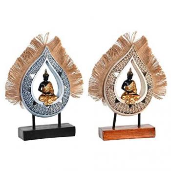 Figura Decorativa DKD Home Decor 18,5 x 5,6 x 30,5 cm Beige Azul Buda Oriental (2 Unidades)