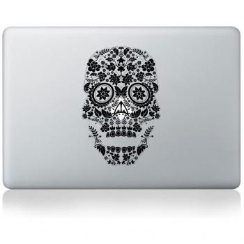 Day of the Dead Floral Skull With Moustache Vinyl Sticker by Matthew Britton for Macbook