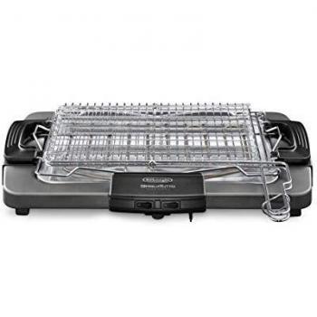 De'Longhi BQ80 Barbacoa Eléctrica de Mesa con Doble Grill Giratorio, 2450W, Antiadherente, Área de Cocción 41x28 cm