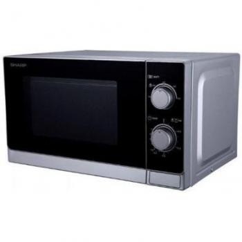 Microondas Sharp R-200INW, 800W, Capacidad de 20 Litros, Control Mecánico, Función Descongelar, Temporizador de 35 Minutos, Color Plata/Metálico
