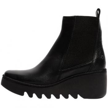 FLY LONDON Bagu Black Leather Wedge Chelsea Boots Size: 38, Colour: Bl - female