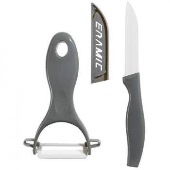 Kit Pelador y Cuchillo Cerámico 5five, incluye cuchillo pelador y cuchillo cerámico, color gris, dimensiones 13 x 8.20 cm