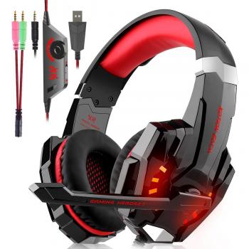 Auriculares Cascos Gaming Con Cable - Micrófono con Reducción de Sonido y Control de Volumen Gaming Headset con Conector jack 3.5mm y Luces led,Válidos para XBox One, PS4