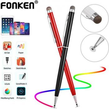 FONKEN Lápiz Capacitivo 2 en 1 con Gancho de Metal para Smartphones y Tablets Android - Dibujo Grueso y Fino, Universal para Pantallas Táctiles Blancas