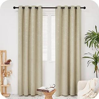 Amazon Brand - Umi Cortinas Salon Opaca de Dibujos línea Oblicua con Ollaos 2 Piezas 117x229cm Beige Oscuro