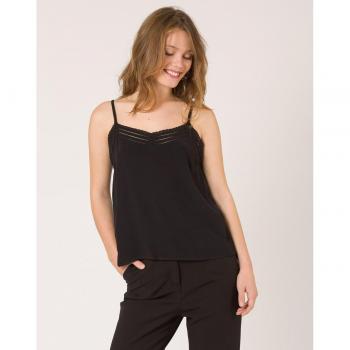 Naf Naf - Top de mujer de tirantes ajustables con bandas de encaje y acabado puntilla, detalle de 3 pequeños pliegues en el pecho