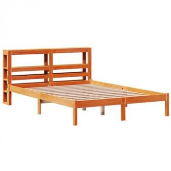Cabecero de cera redonda marrón 150x200 cm Pino macizo Estructura cama con cabecero madera pino marrón cera 150x200 cm