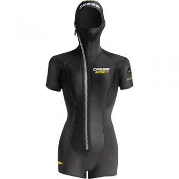 Cressi Chaqueta de Buceo Libre para Mujer Shell 3.5-5 mm, Sobretraje de Manga Corta en Neopreno Ultra Stretch con espesores diferenciados 5+3.5mm, color Negro,