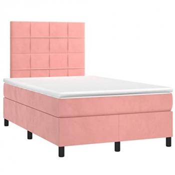 Cama box spring colchón y LED terciopelo rosa 120x200 cm