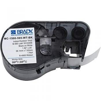 Cinta para impresora de etiquetas Brady, color Negro sobre fondo Blanco, compatible con BMP51 y BMP53, dimensiones 38,1 mm x 7,62 mm