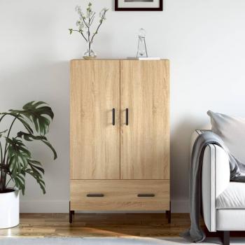 Aparador alto de madera de ingeniería 69,5x31x115 cm en color roble Sonoma, mueble de almacenaje para salón, buffet y armario auxiliar