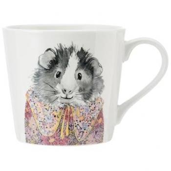 Taza de porcelana fina Mikasa Tipperleyhill con estampado de conejillo de indias y detalles en oro real, 380 ml, en caja de regalo