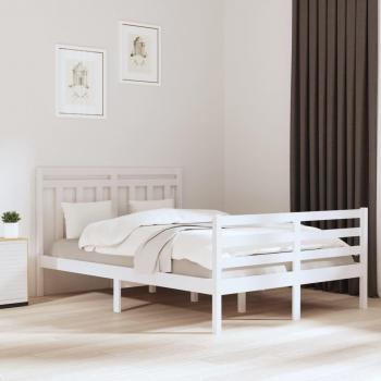 Cama de madera maciza blanca 140x190 cm