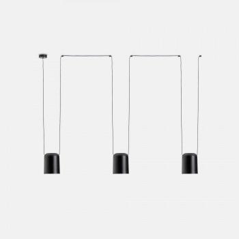 Lámpara colgante Attic de aluminio negro mate, 3 bombillas E27, dimensiones 75cm x 300cm