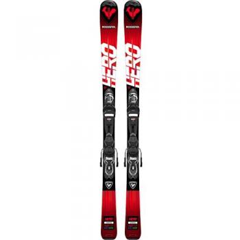 Pack de Esquís Alpinos Rossignol Hero Jr 130-150 con Fijaciones Xpress 7 GW B83, Color Rojo y Negro, Talla 130, Infantil