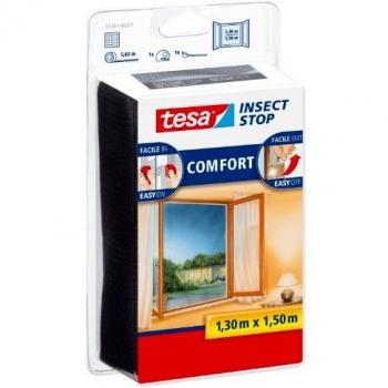 tesa Insect Stop Malla Mosquitera COMFORT para Ventanas , Mosquitera Autoadhesiva con Cierre de Gancho y Bucle , Tela Antimosquitos , Gris Antracita, 130 cm x 150 cm