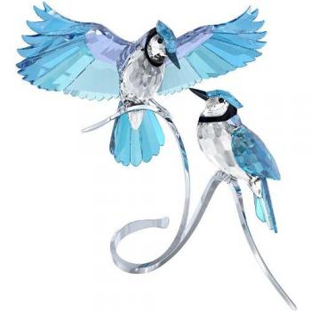 Swarovski Crystal Paradise par de azul Jays figura decorativa