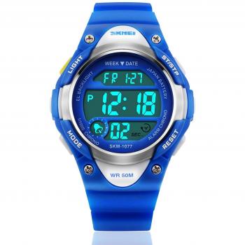 Reloj digital infantil deportivo, impermeable, con alarma, cronómetro, luz LED, azul