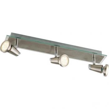 Barra de proyector LED Spot 3 bombillas, orientable, 3 luces, color níquel, 400lm, temperatura de color 2700K, dimensiones 46x12x7cm, marco de cristal