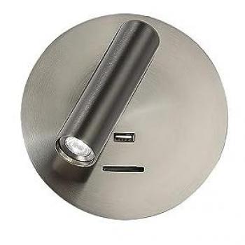 Aplique de Pared LED 3W Giotto Redondo Níquel con USB e Interruptor 150lm 14x14x12cm