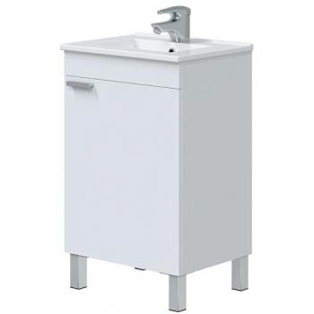 Mueble de Baño Atenea con Patas y Lavabo, Armario 1 Puerta Abatible Color Blanco Brillo 50 cm