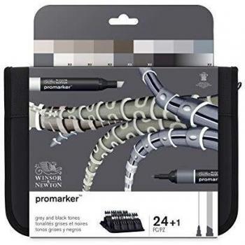 Set de 24 Rotuladores Promarker Winsor & Newton Tonos Negros y Grises + 1 Mezclador
