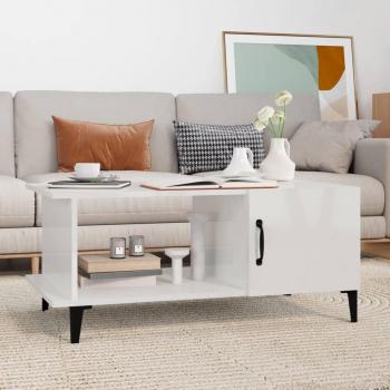 Mesa de salón blanca pulida 90x50x40 cm madera contrachapada brillo